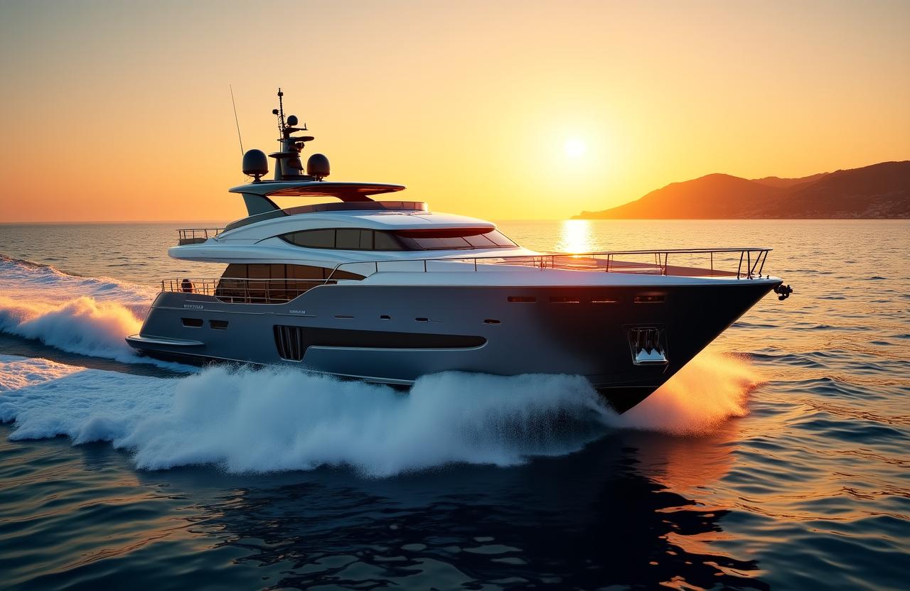 Yacht di lusso in navigazione al tramonto