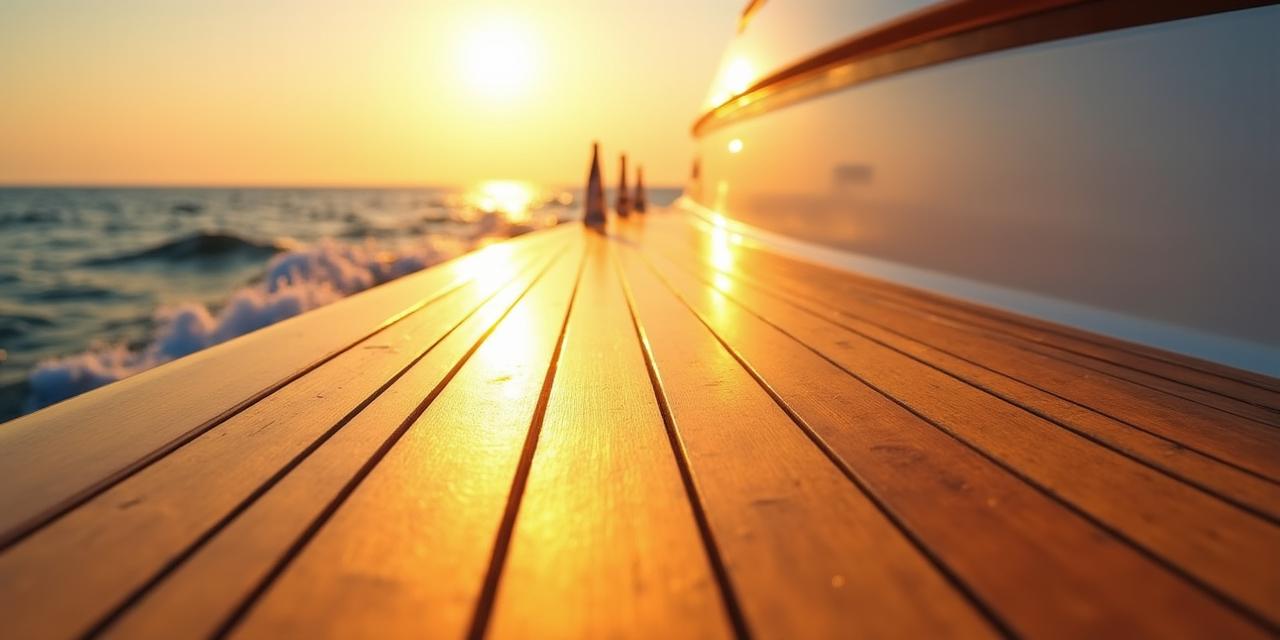 Dettaglio ponte in legno teak di un lussuoso yacht sotto il sole